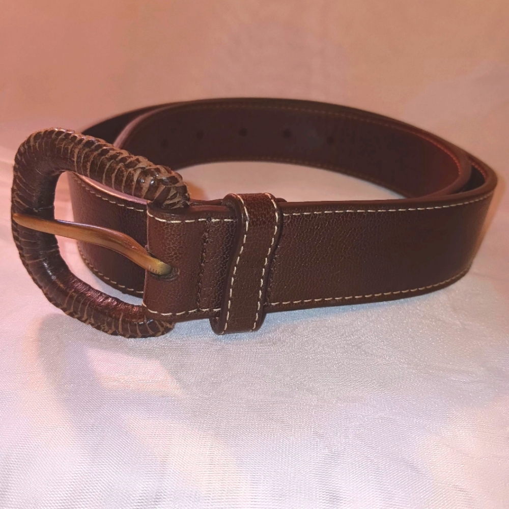 Tommy Bahama Size S 32" Tan-Brown Textured Leather Belt w Covered Buckle Classic